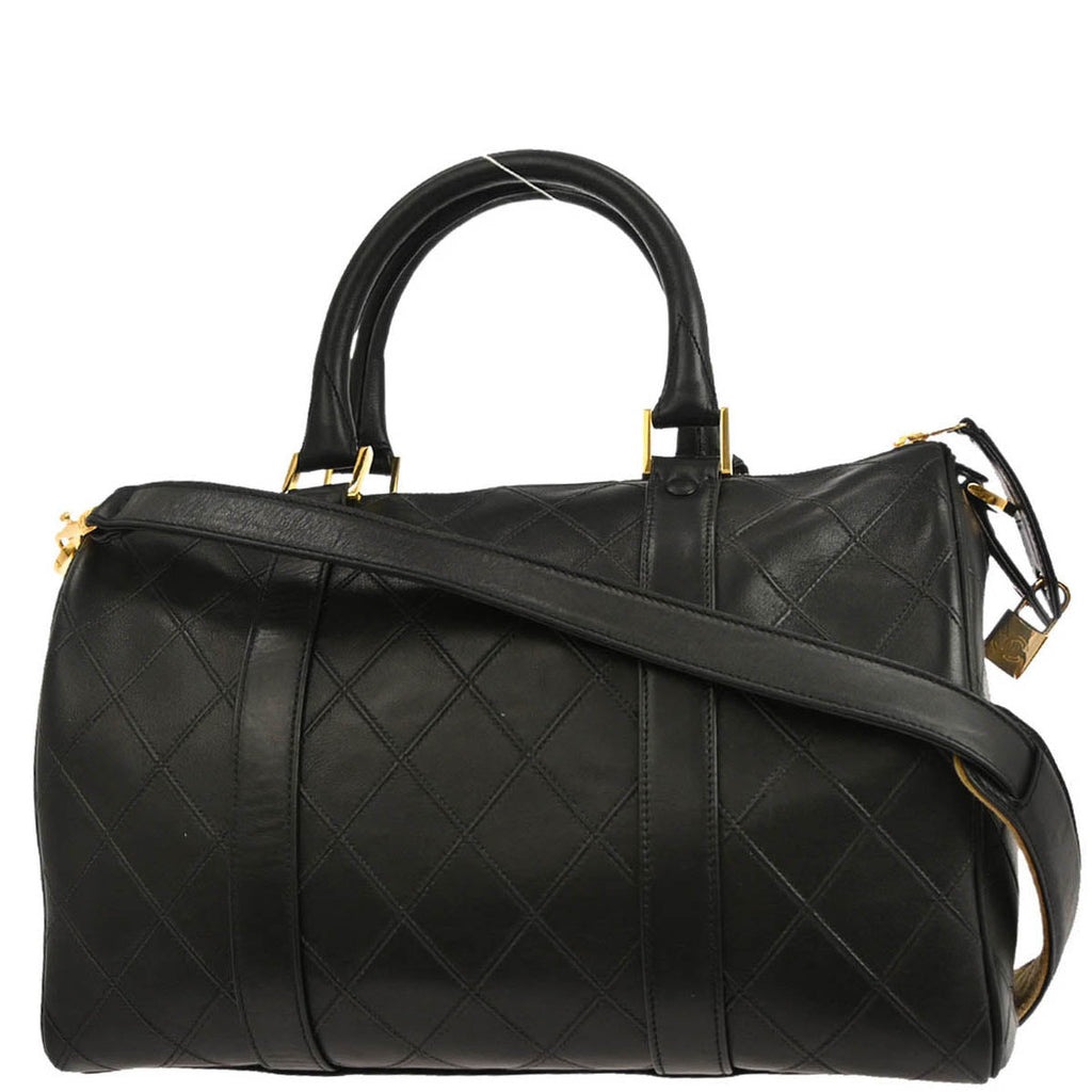 Chanel 1994-1996 Black Lambskin Bicolore 2way Duffle Shoulder Handbag