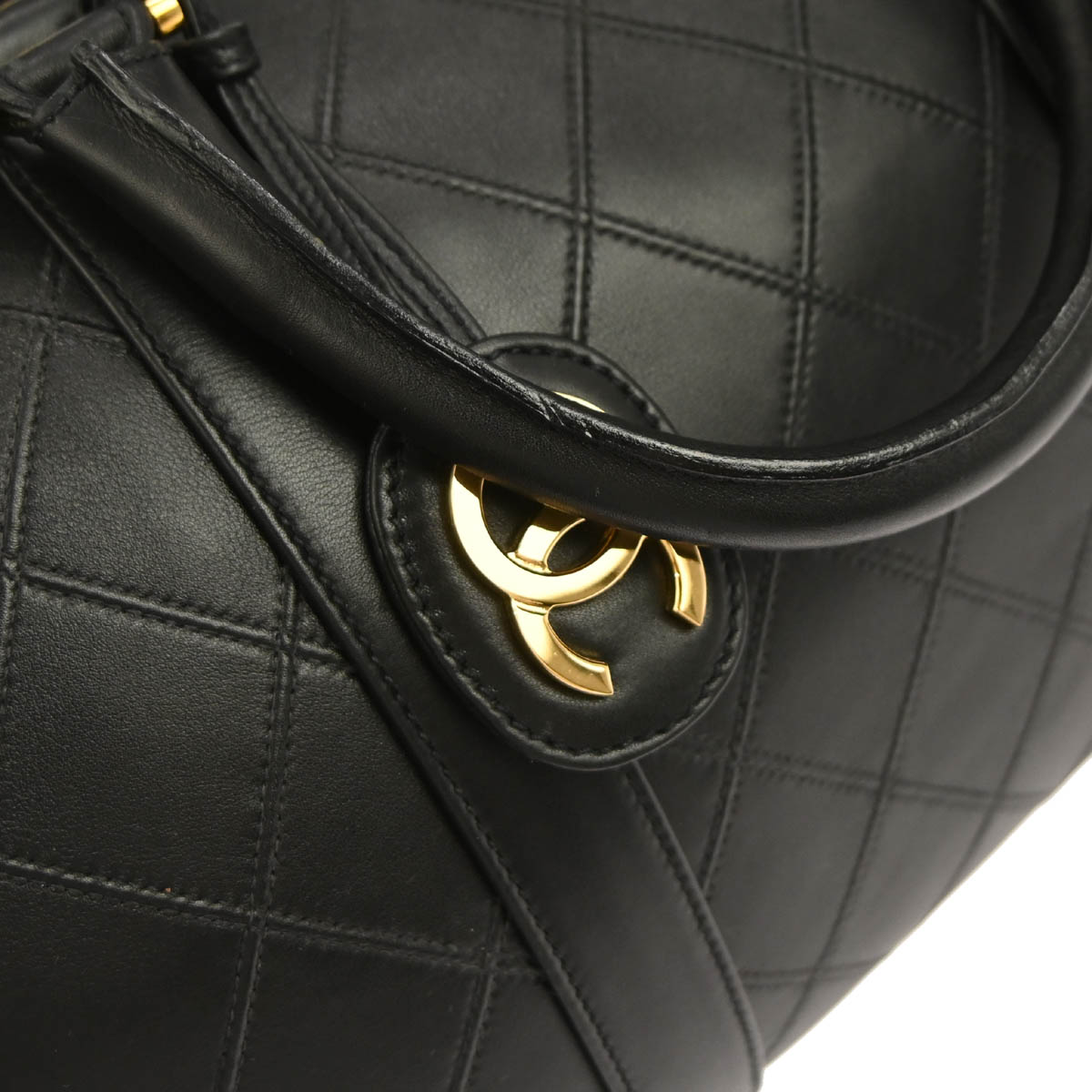 Chanel 1994-1996 Black Lambskin Bicolore 2way Duffle Shoulder Handbag