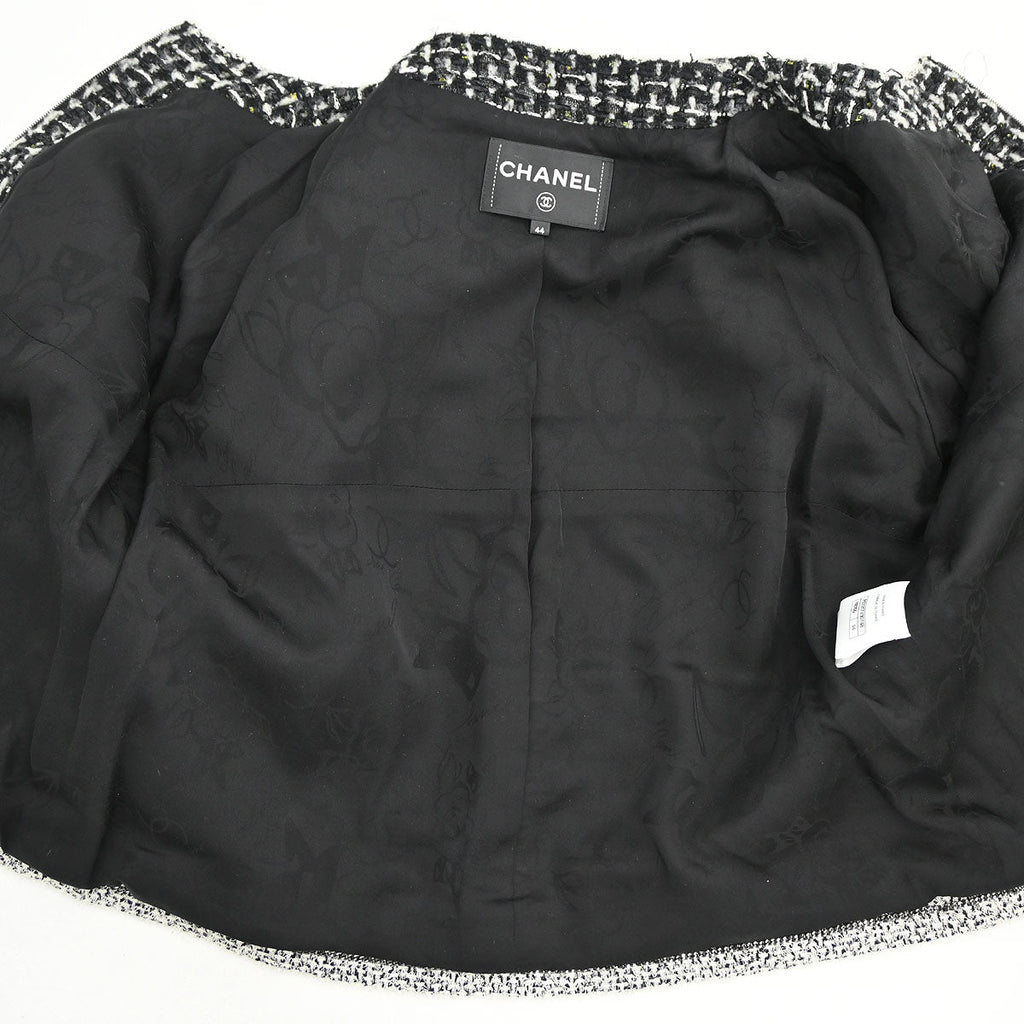 Chanel 2017-2018 Collarless Zip Up Tweed Jacket Black #44