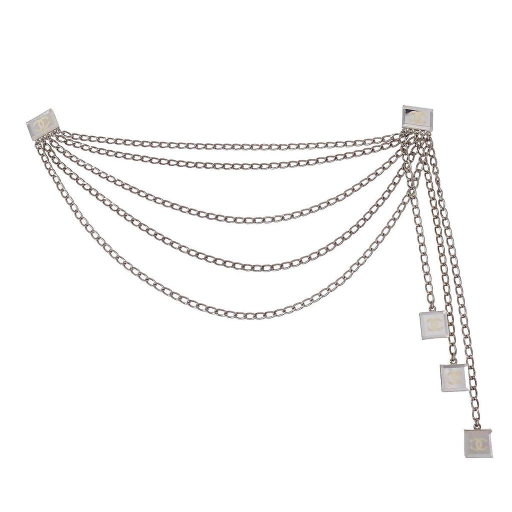 Chanel Silver Chain Charm Clip Brooch 03C