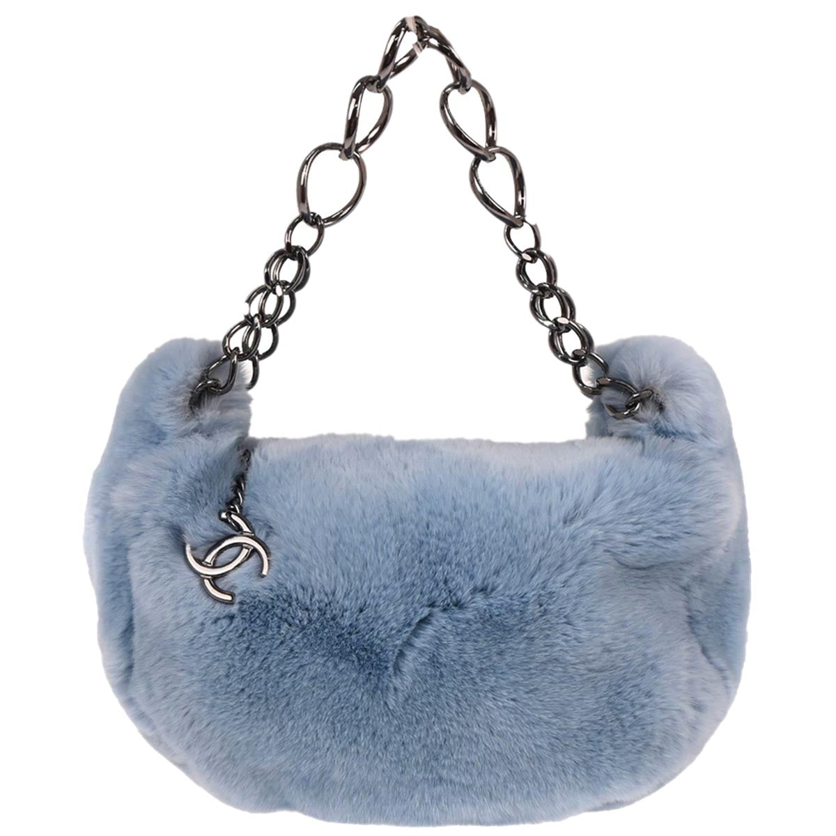 Chanel 2002-2003 Blue Lapin Fur Handbag