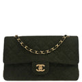 Chanel 1989-1991 Moss Green Wool Medium Classic Double Flap Shoulder Bag