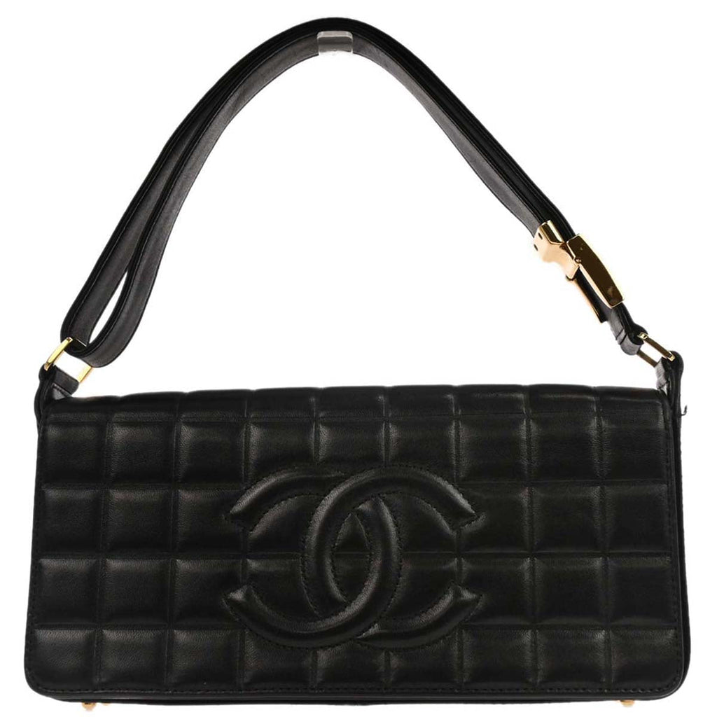 Chanel 2003-2004 Black Lambskin Choco Bar Shoulder Bag