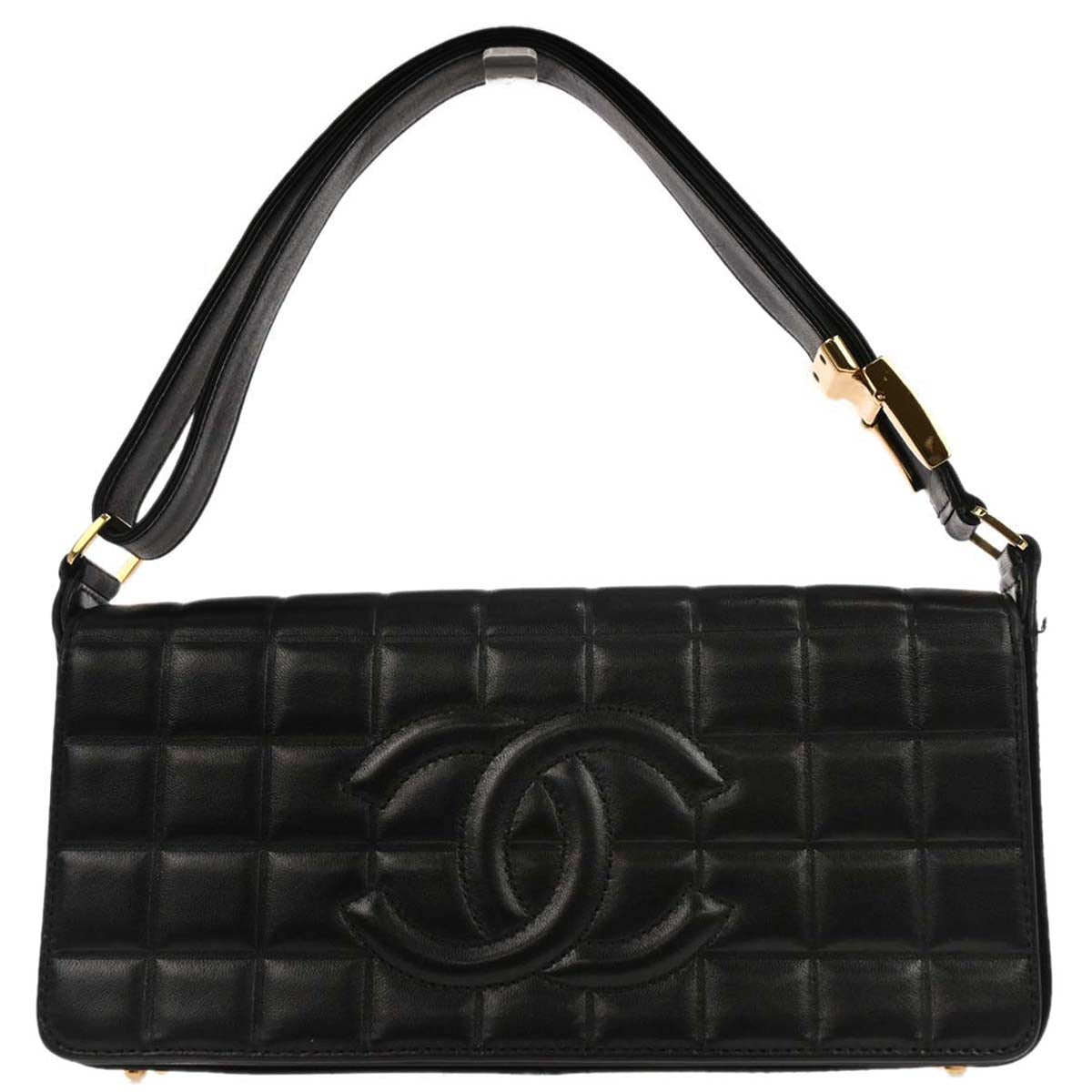 Chanel 2003-2004 Black Lambskin Choco Bar Shoulder Bag