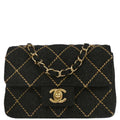Chanel Gray Wool Wild Stitch Mini Classic Square Flap Shoulder Bag 17