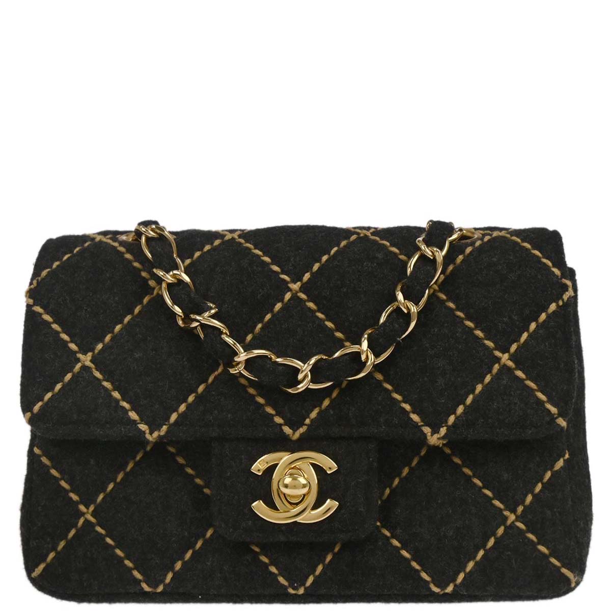 Chanel Gray Wool Wild Stitch Mini Classic Square Flap Shoulder Bag 17