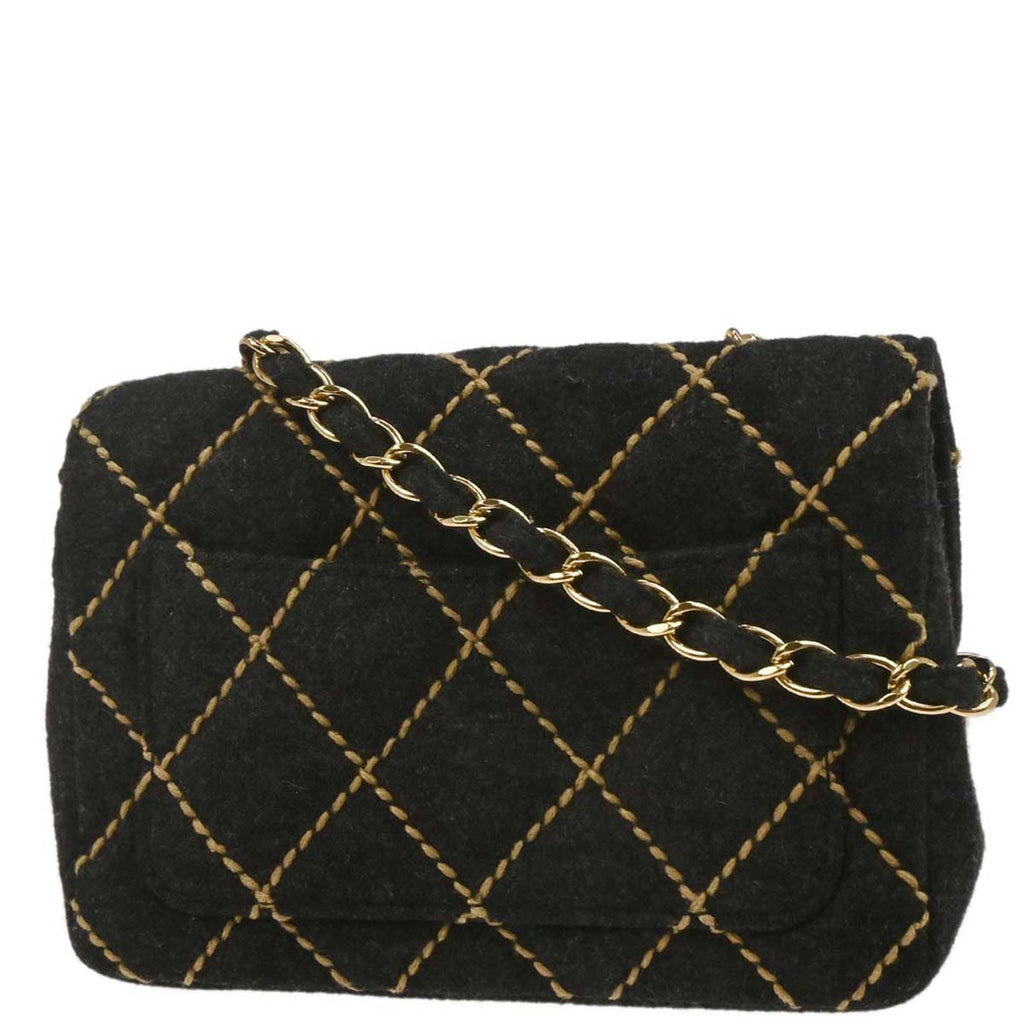 Chanel Gray Wool Wild Stitch Mini Classic Square Flap Shoulder Bag 17