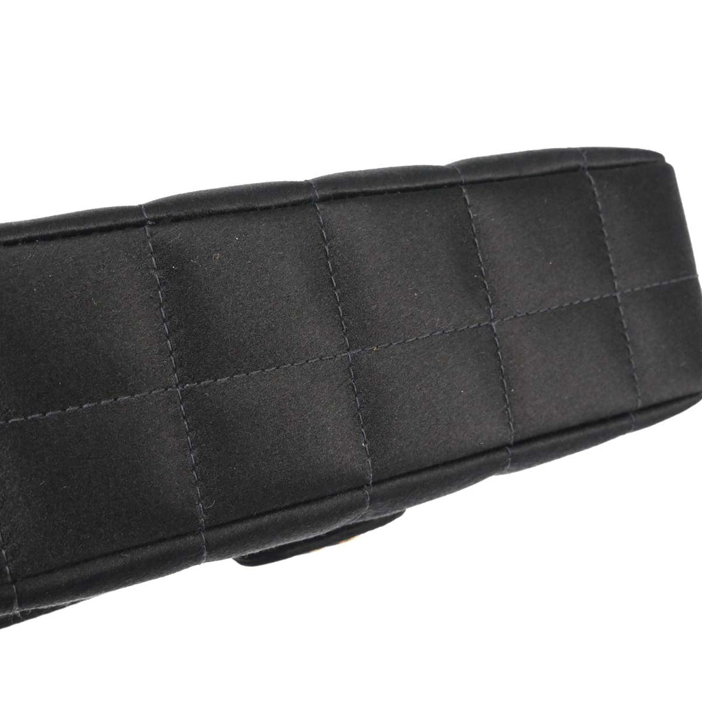 Chanel Black Satin Camellia Choco Bar Shoulder Bag