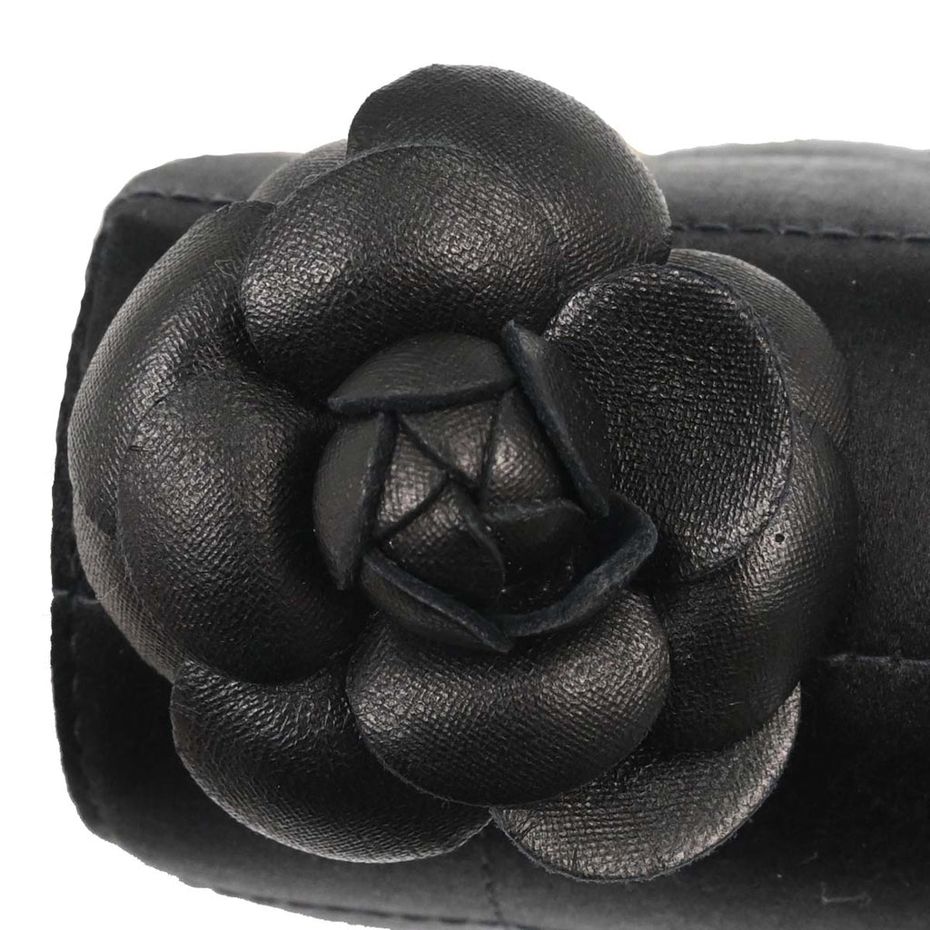 Chanel Black Satin Camellia Choco Bar Shoulder Bag