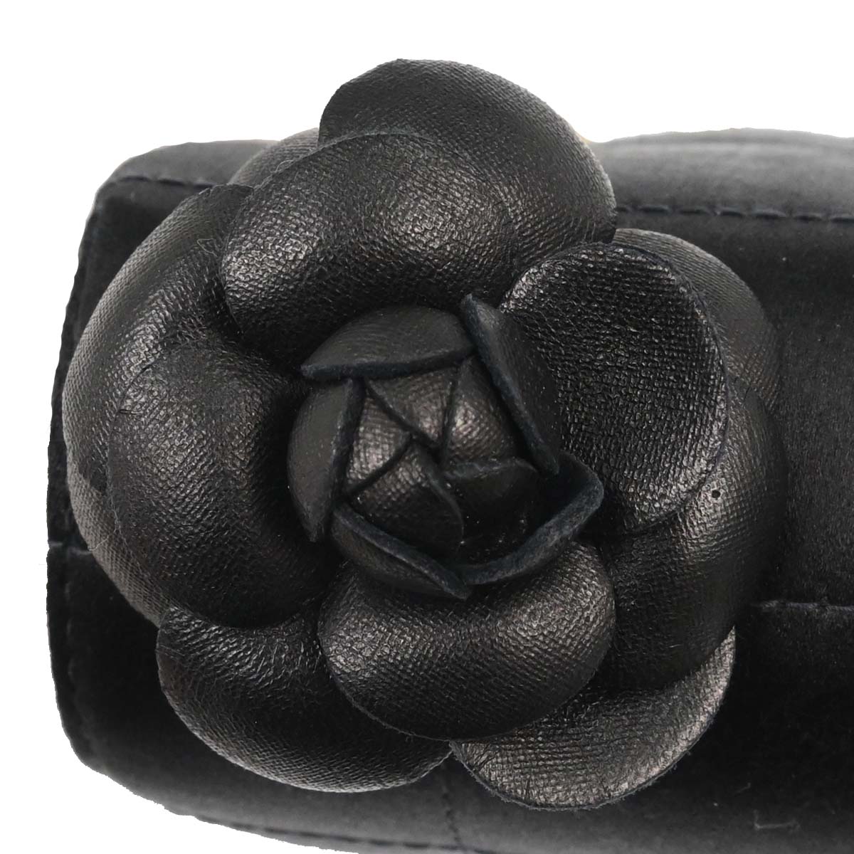 Chanel Black Satin Camellia Choco Bar Shoulder Bag