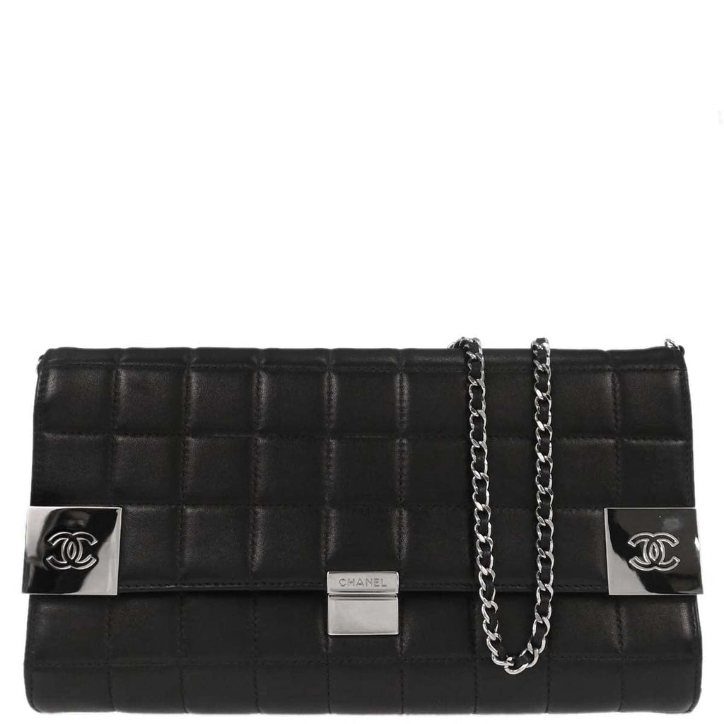 Chanel 2000-2002 Black Lambskin Choco Bar Straight Flap Shoulder Bag
