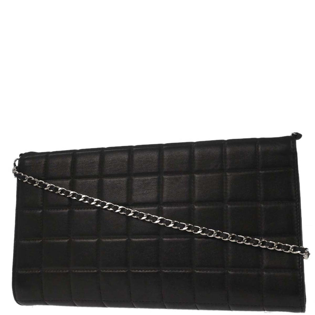 Chanel 2000-2002 Black Lambskin Choco Bar Straight Flap Shoulder Bag