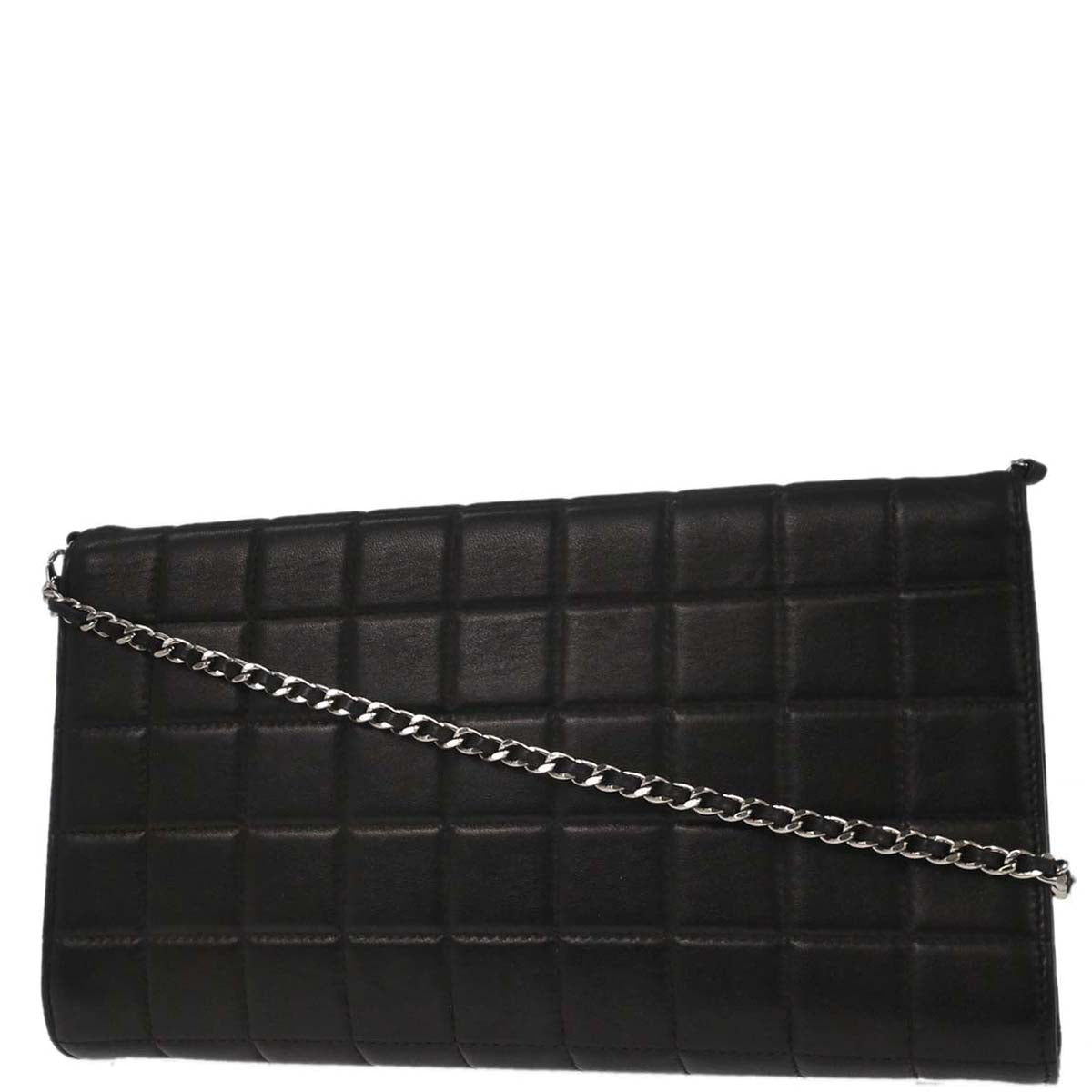 Chanel 2000-2002 Black Lambskin Choco Bar Straight Flap Shoulder Bag