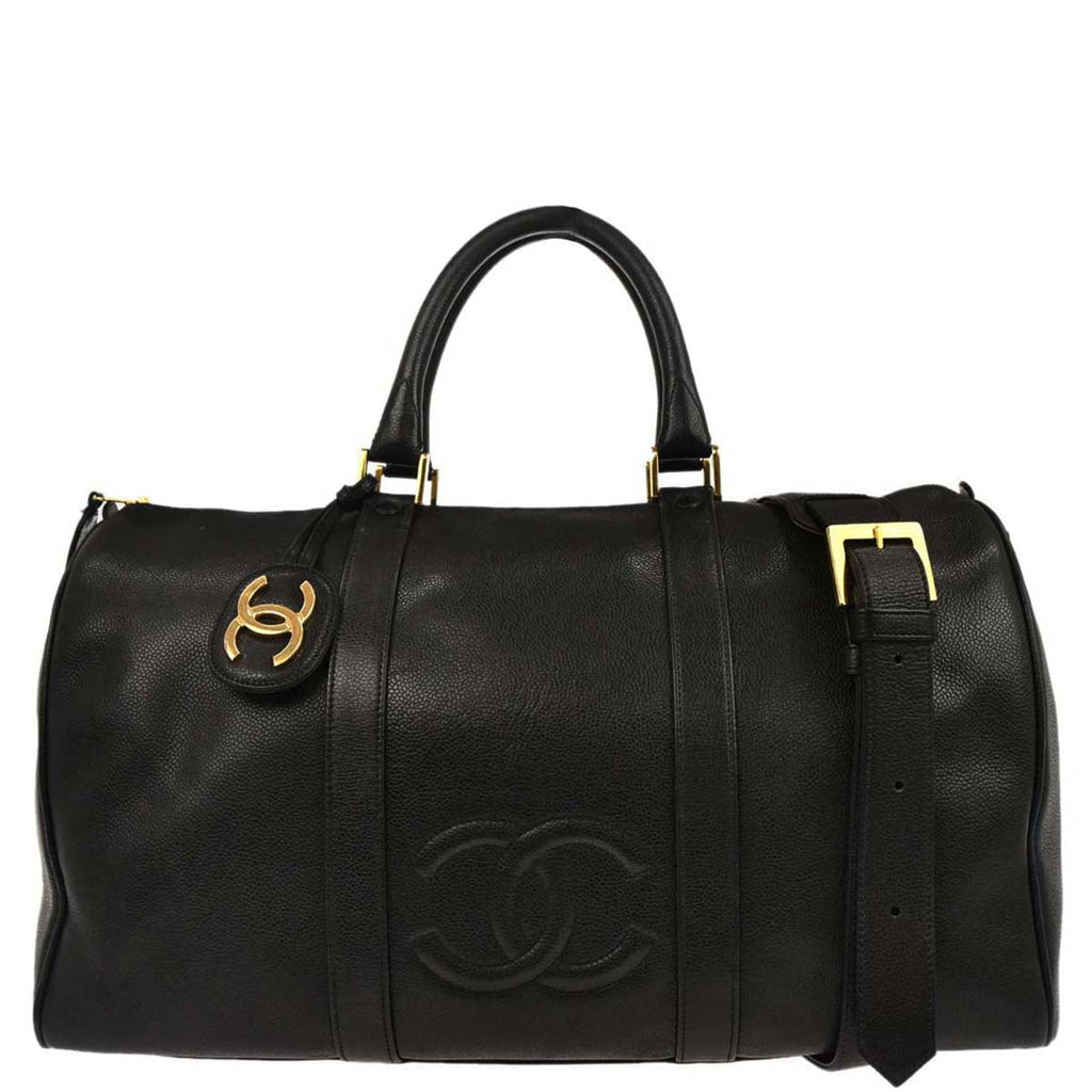 Chanel Black Caviar Skin 2way Shoulder Duffle Handbag