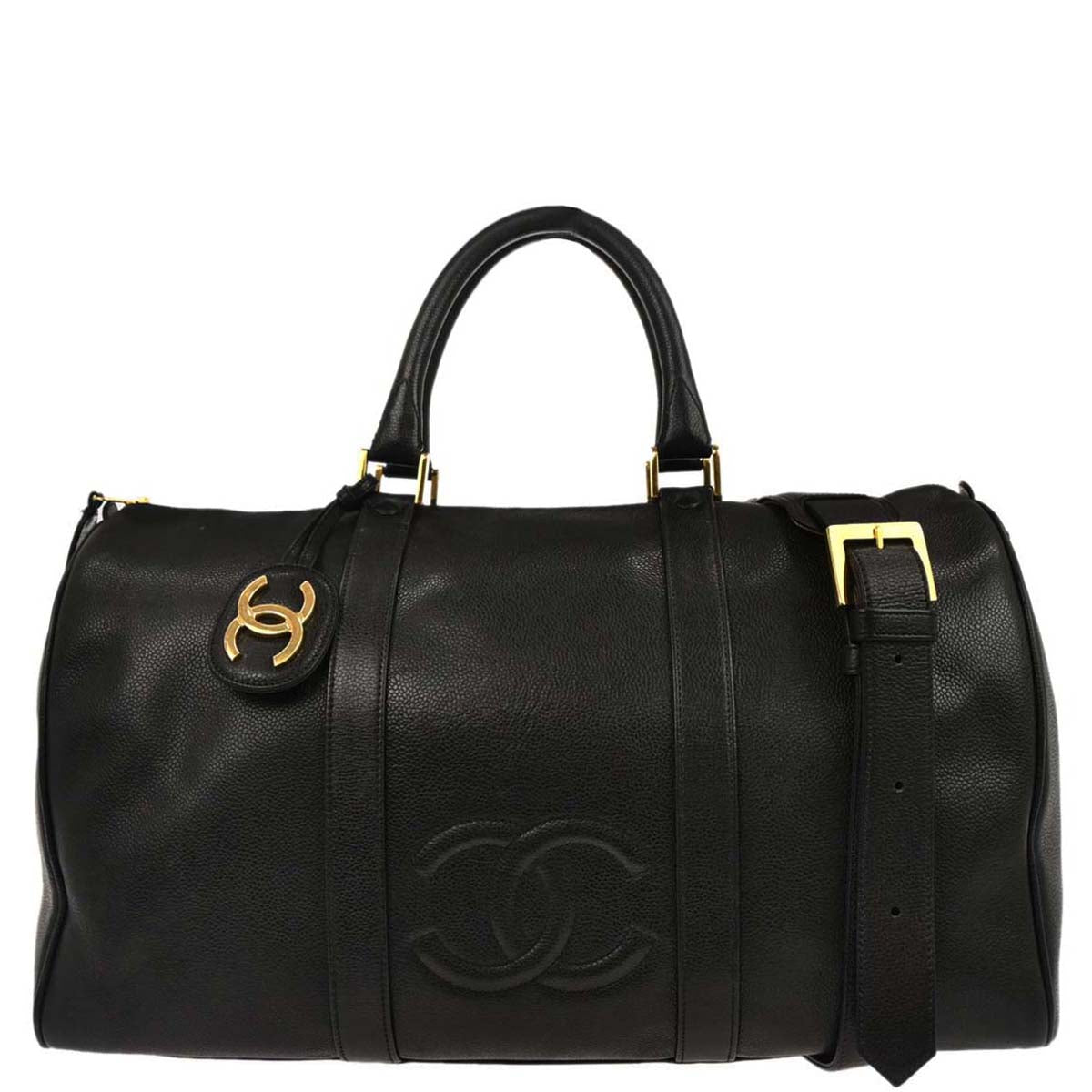 Chanel Black Caviar Skin 2way Shoulder Duffle Handbag