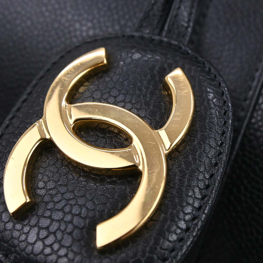 Chanel Black Caviar Skin 2way Shoulder Duffle Handbag