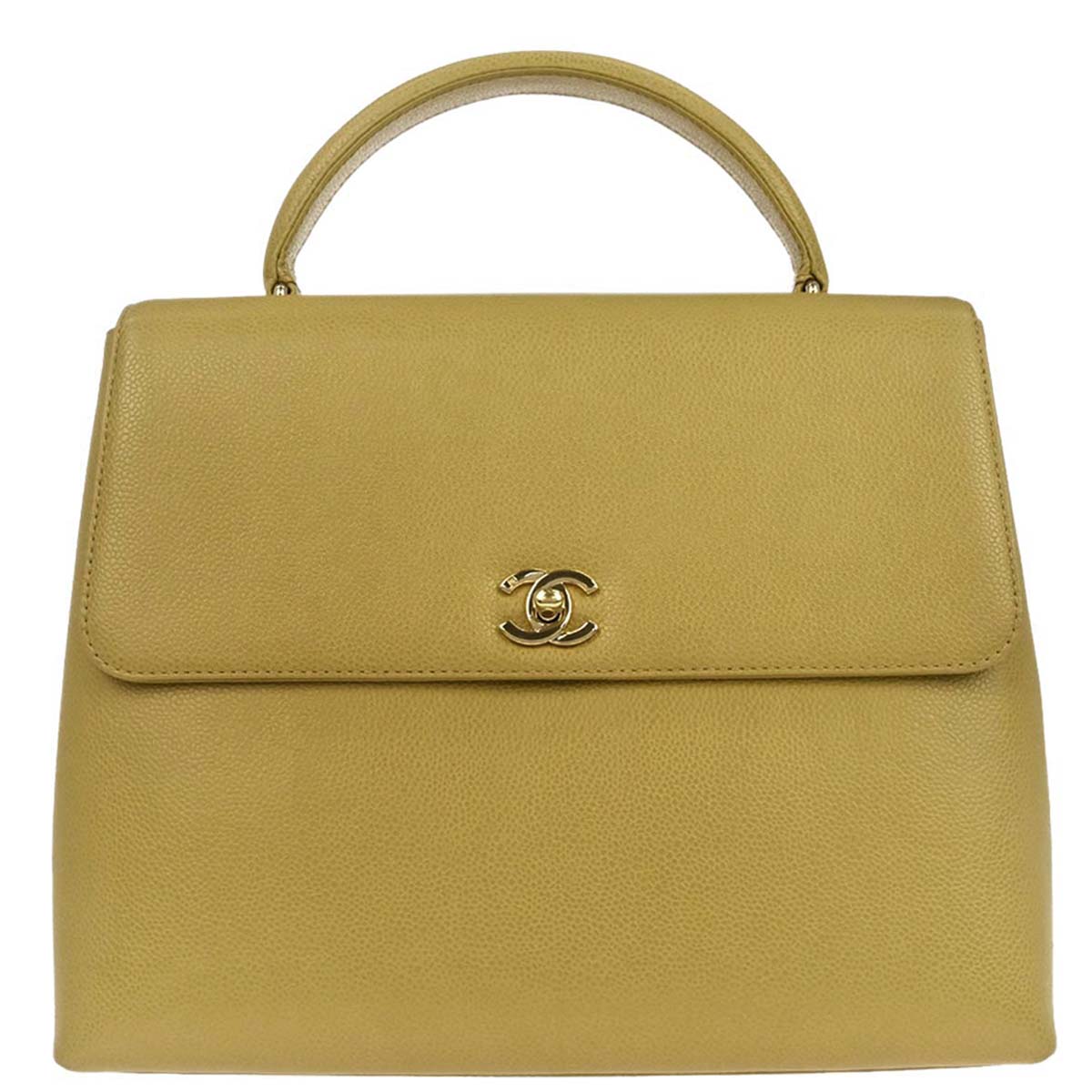 Chanel 1997-1999 Yellow Caviar Skin Kelly Top Handle Handbag