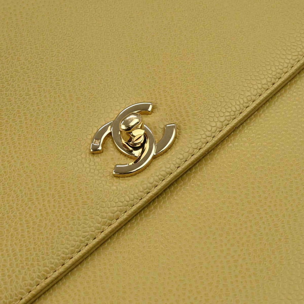 Chanel 1997-1999 Yellow Caviar Skin Kelly Top Handle Handbag