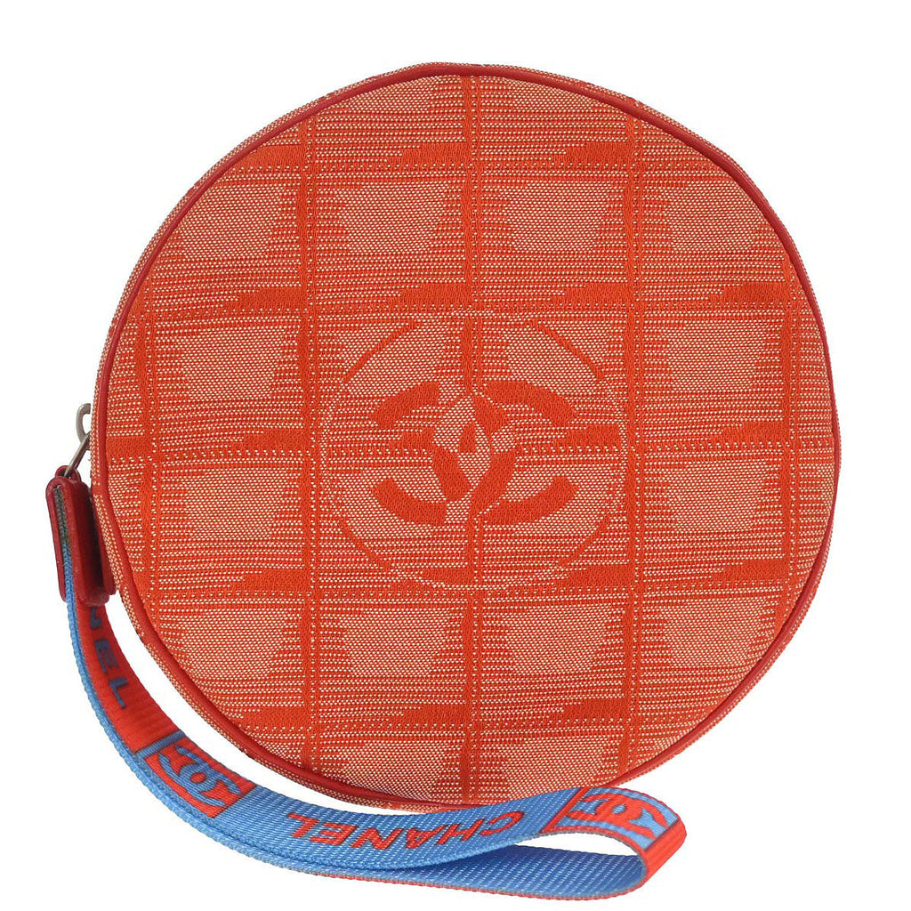 Chanel 2000-2002 Orange Jacquard Nylon New-Travel Line Pouch