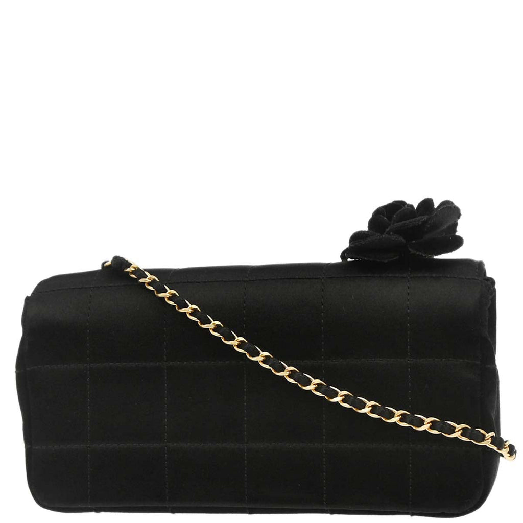 Chanel 2000-2002 Black Satin Camellia Choco Bar Shoulder Bag