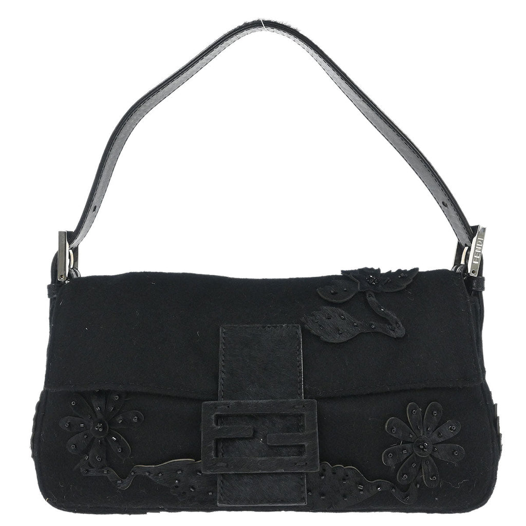 Fendi Black Felt Baguette Handbag