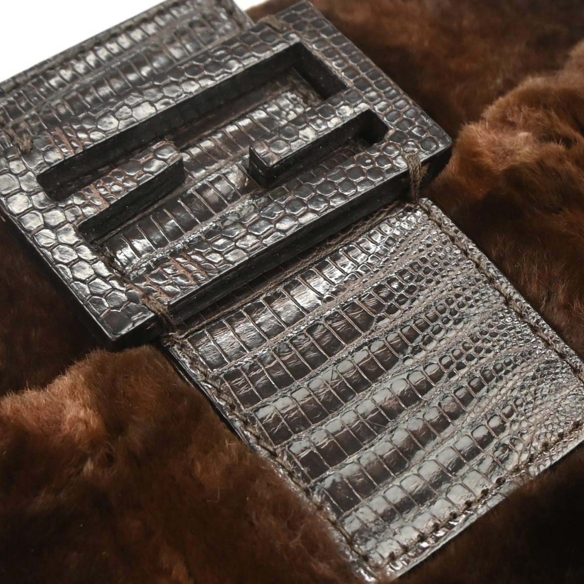 Fendi * Brown Lapin Fur Crocodile Mamma Baguette Handbag
