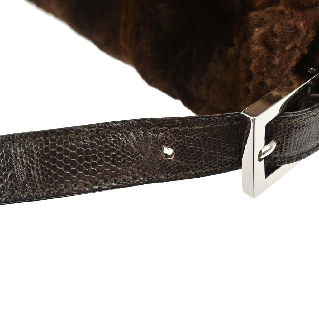 Fendi * Brown Lapin Fur Crocodile Mamma Baguette Handbag