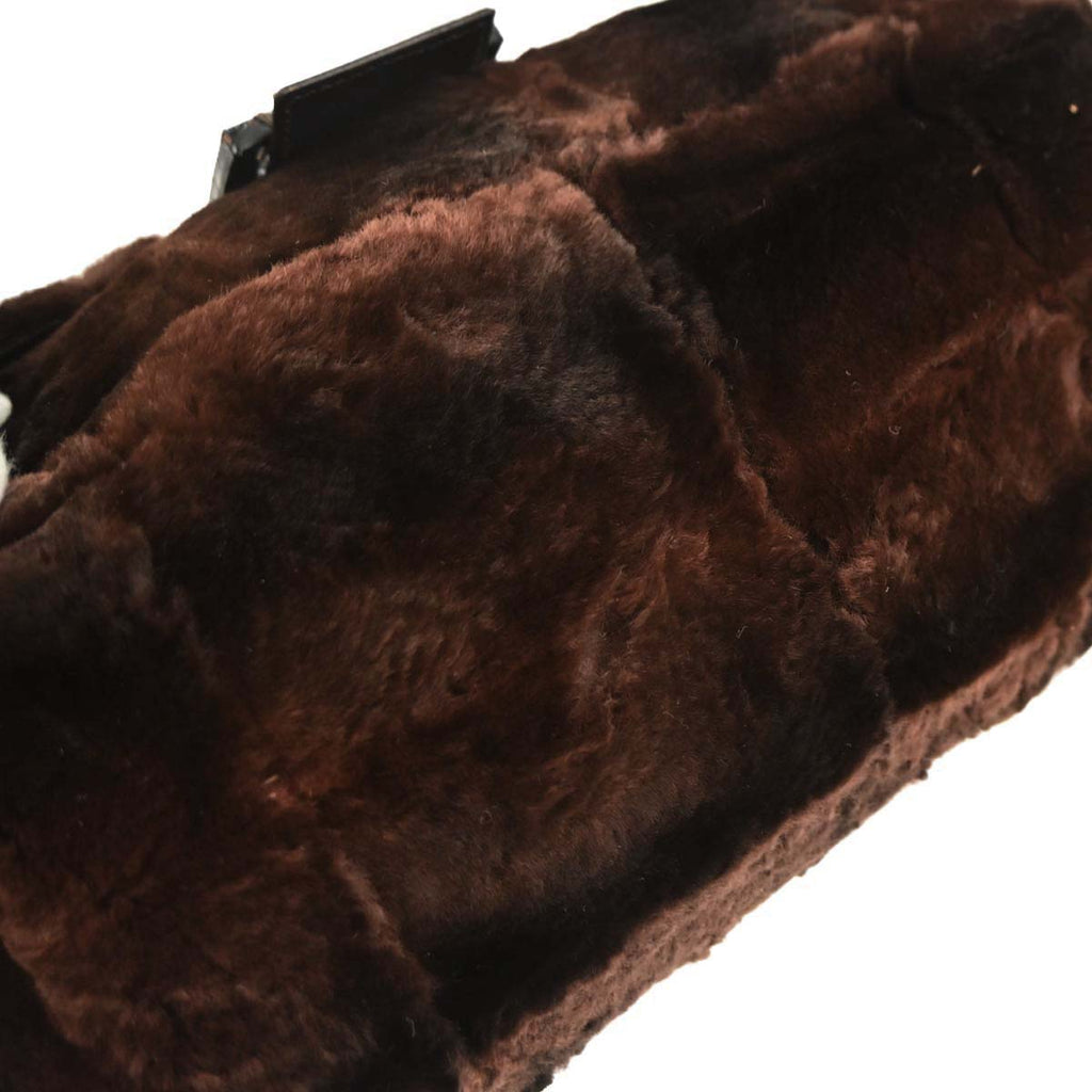 Fendi * Brown Lapin Fur Crocodile Mamma Baguette Handbag