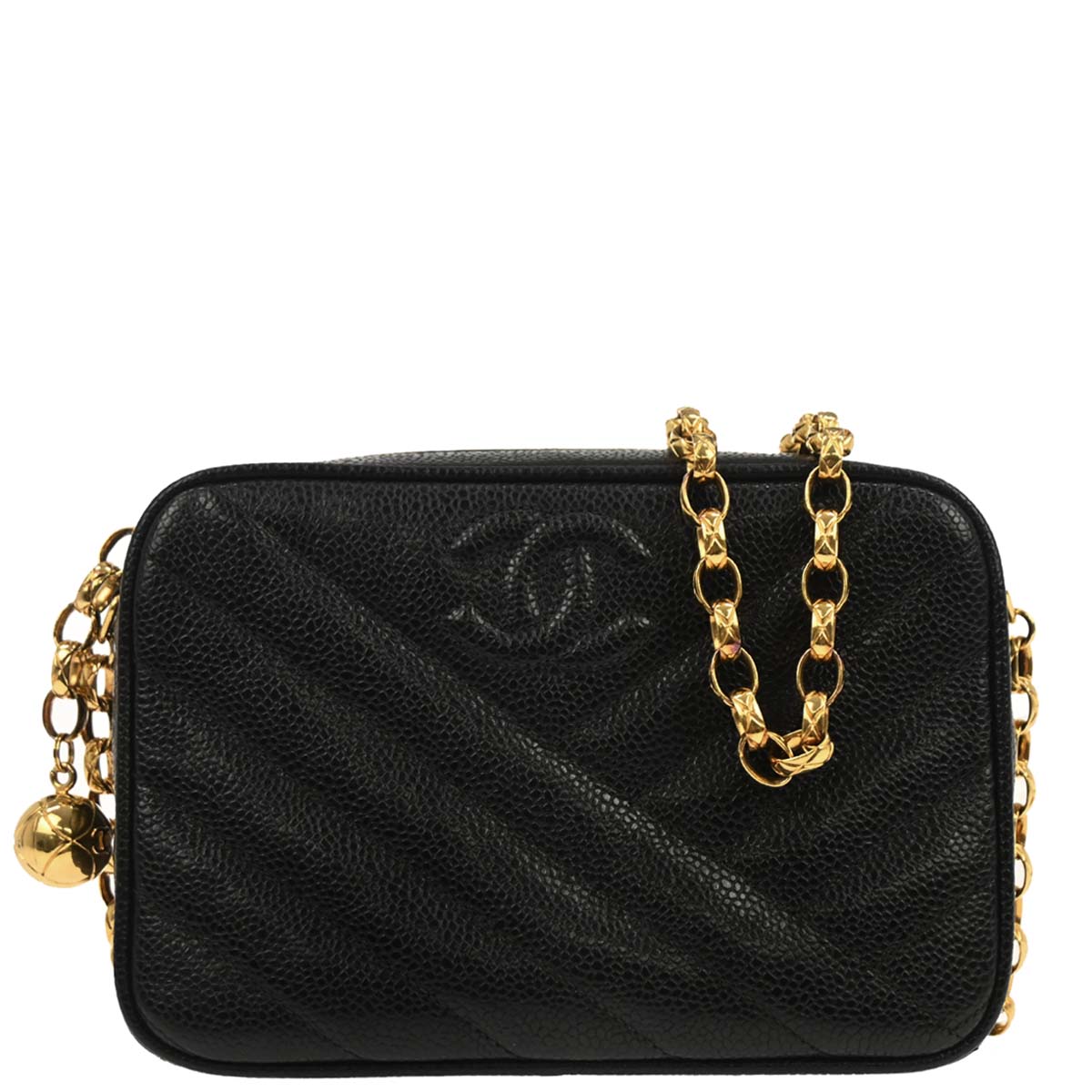 Chanel 1991-1994 Black Calfskin Bias Stitch Camera Bag Mini