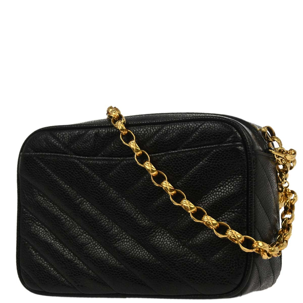 Chanel 1991-1994 Black Calfskin Bias Stitch Camera Bag Mini