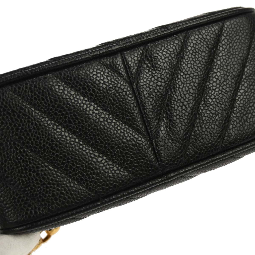 Chanel 1991-1994 Black Calfskin Bias Stitch Camera Bag Mini