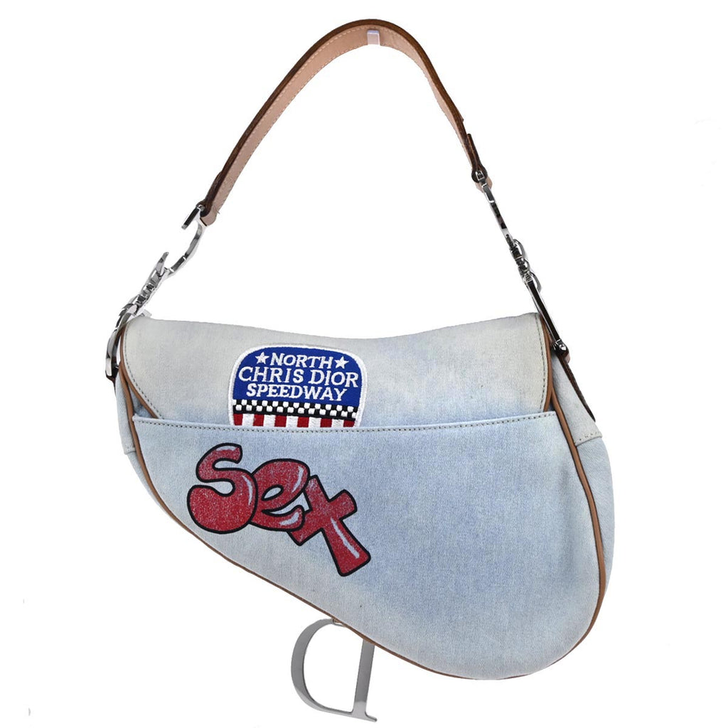 Christian Dior Light Blue Cotton Miss Diorella Saddle Handbag