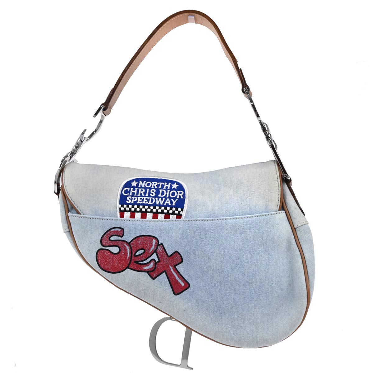 Christian Dior Light Blue Cotton Miss Diorella Saddle Handbag