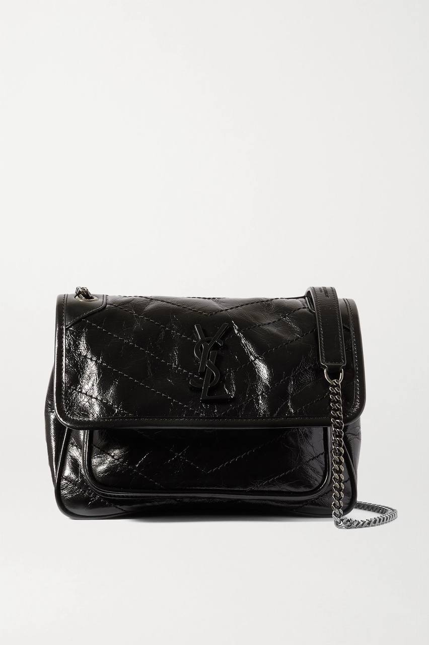 SAINT LAURENT NIKI Medium quilted crinkled glossed-leather shoulder bag
