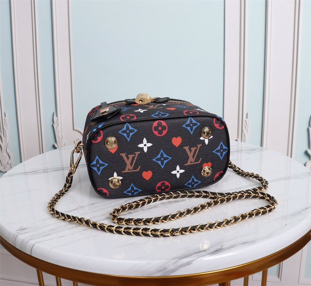 Louis Vuitton Vanity PM Bag Game On Monogram Canvas Black By Nicolas Ghesquiere For Women, WomenÃƒÂ¢Ã¢â€šÂ¬Ã¢â€žÂ¢s Handbags, Shoulder And Crossbody 7.5in/19cm Louis Vuitton M57482