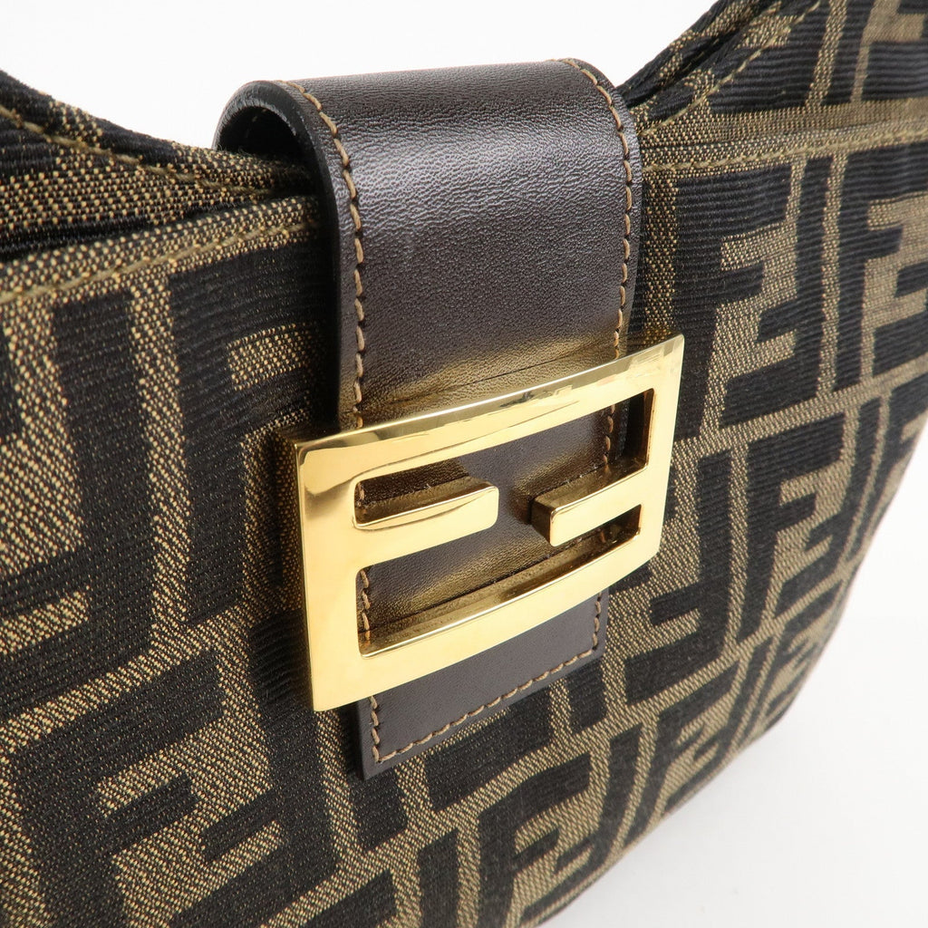 FENDI Zucca Canvas Leather Shoulder Bag Brown Black 26569