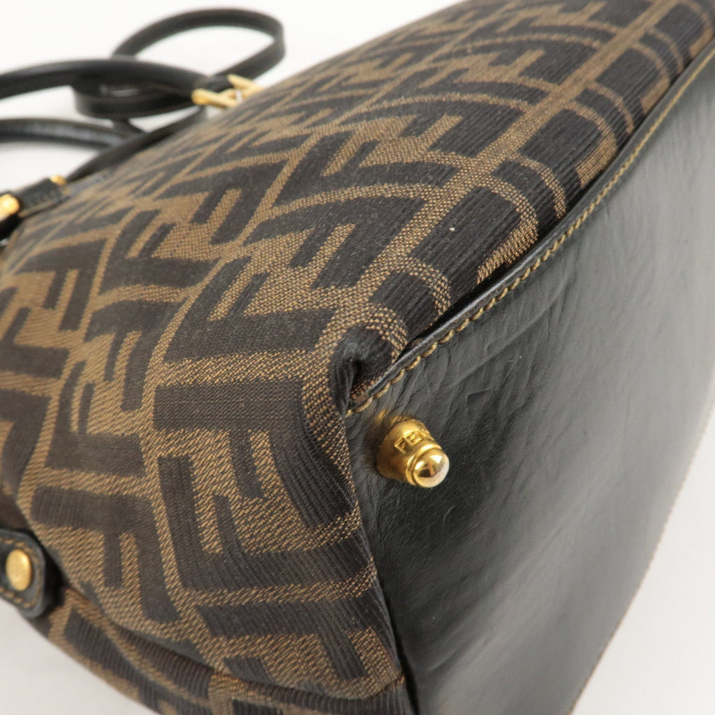 FENDI Zucca Canvas Leather 2Way Shoulder Bag Brown Black 14968