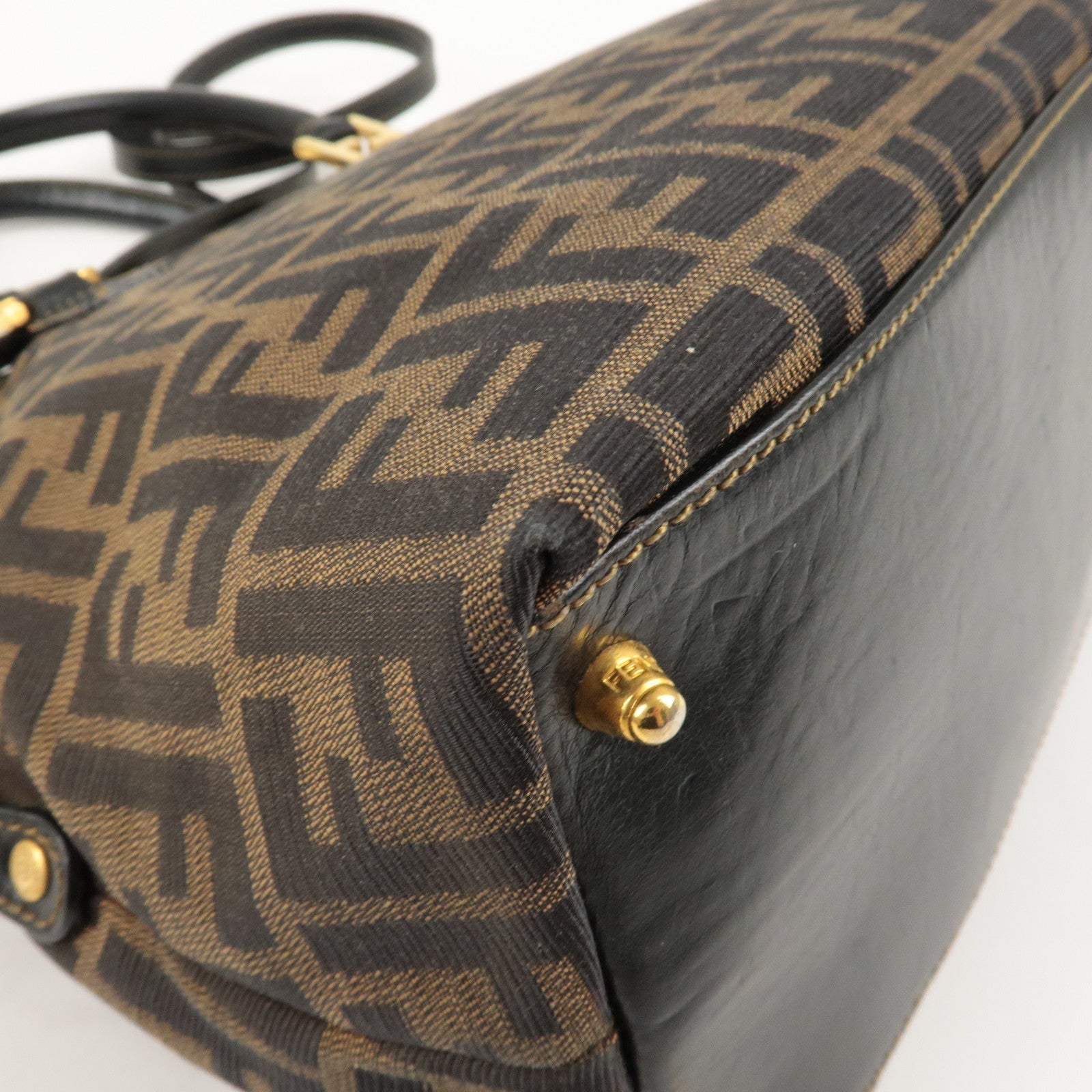 FENDI Zucca Canvas Leather 2Way Shoulder Bag Brown Black 14968