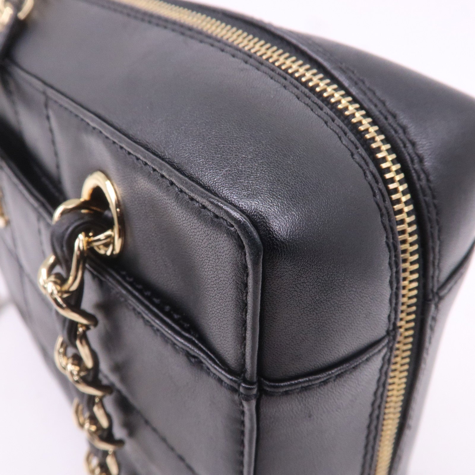CHANEL Chocolate Bar Lamb Skin Chain Shoulder Bag Black