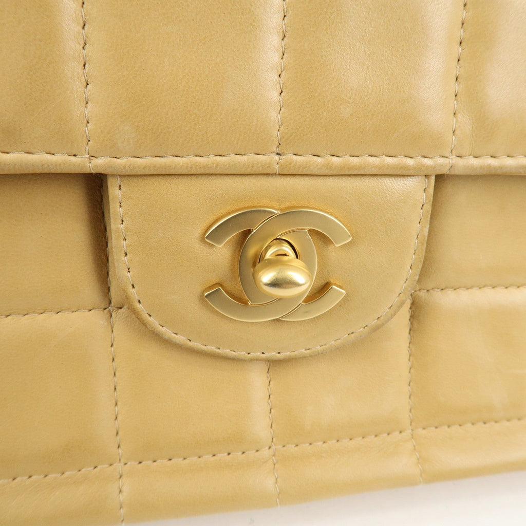 CHANEL Chocolate Bar Lamb Skin Chain Shoulder Bag Beige A15316