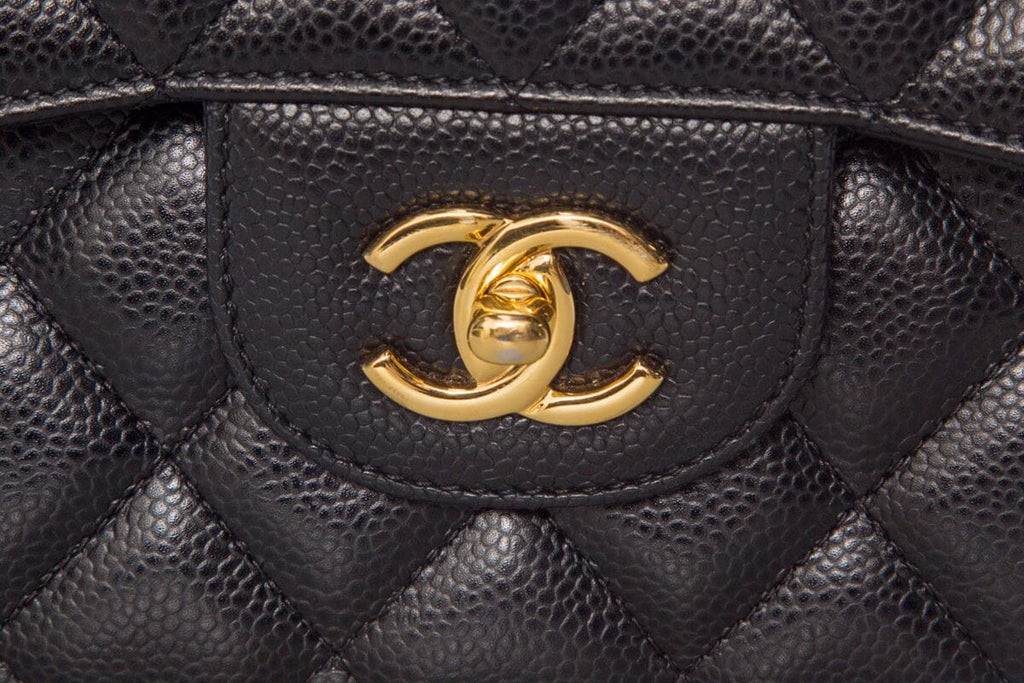 Chanel Black Caviar Classic Jumbo  Double Flap GHW Handbag