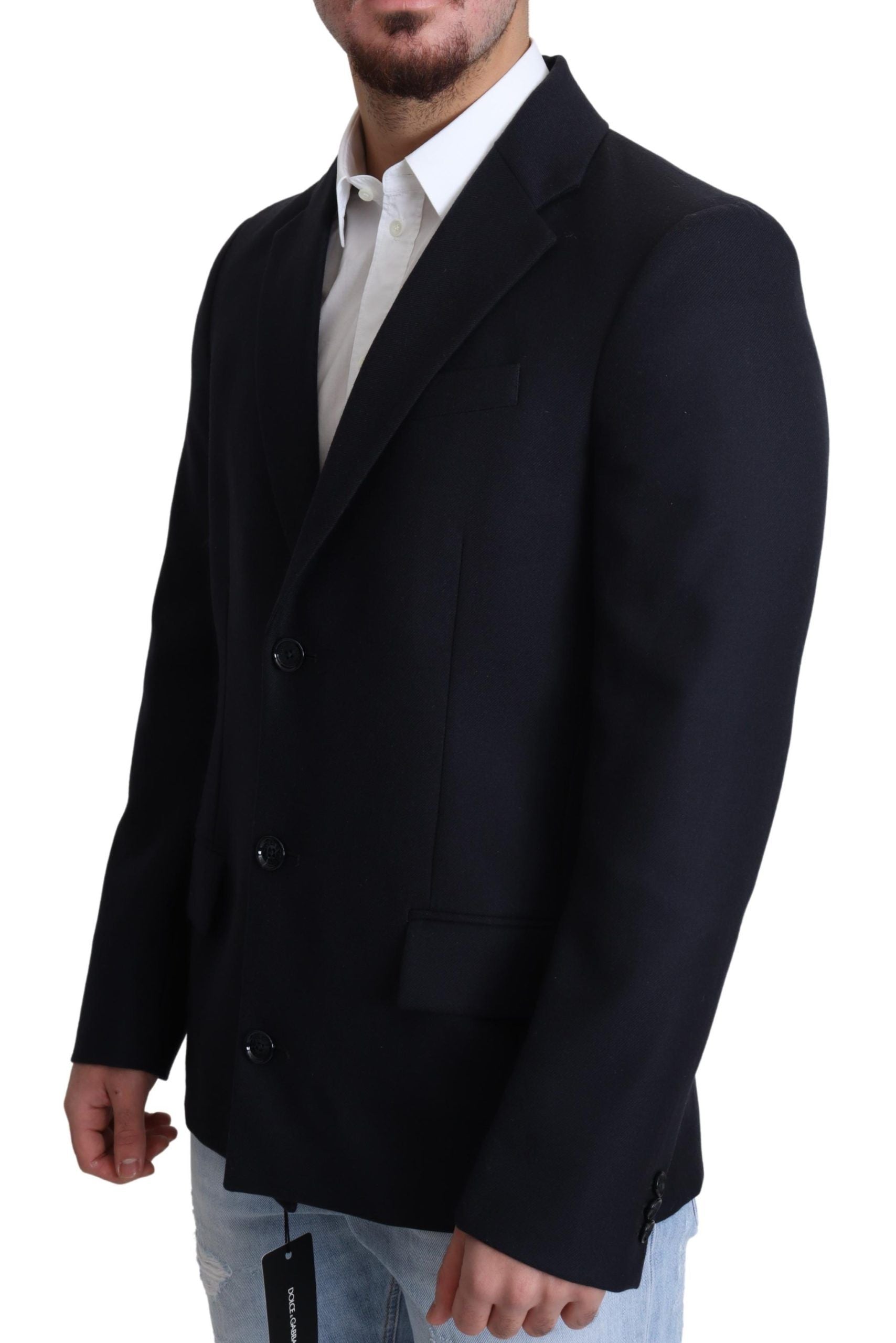Dolce & Gabbana Dark Blue Wool Single Breasted Coat Jacket