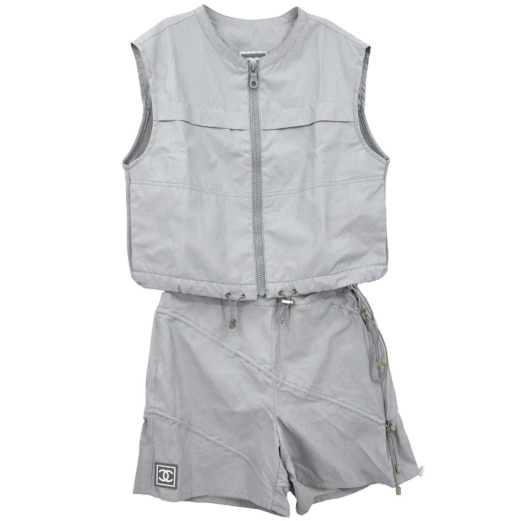 Chanel 2001 Sport Line Setup Suit Top Pants Gray #36