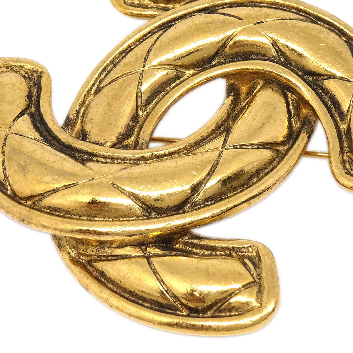 Chanel Quilted CC Brooch Pin Large Gold 1152