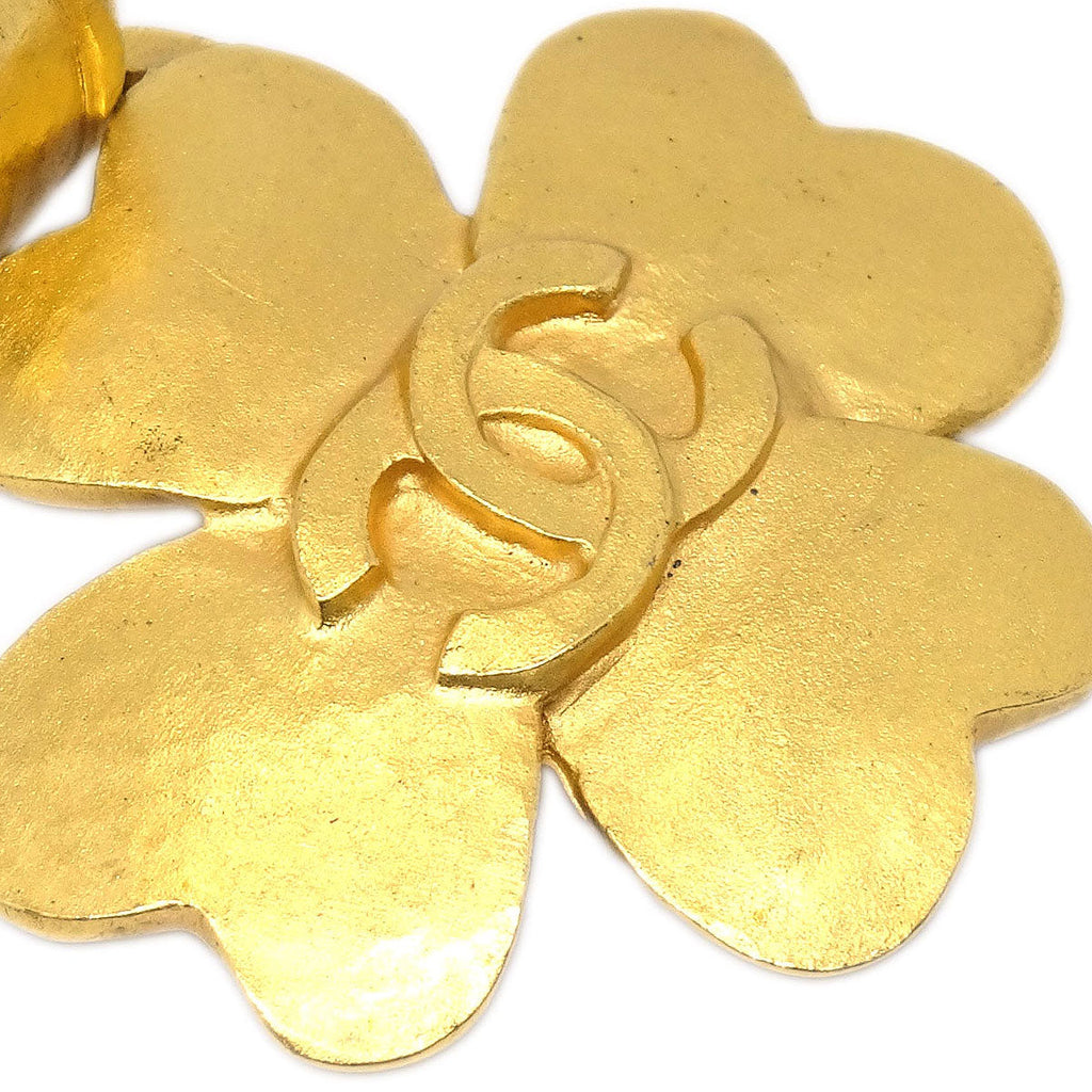 Chanel Clover Dangle Gold Clip-On Earrings 95P