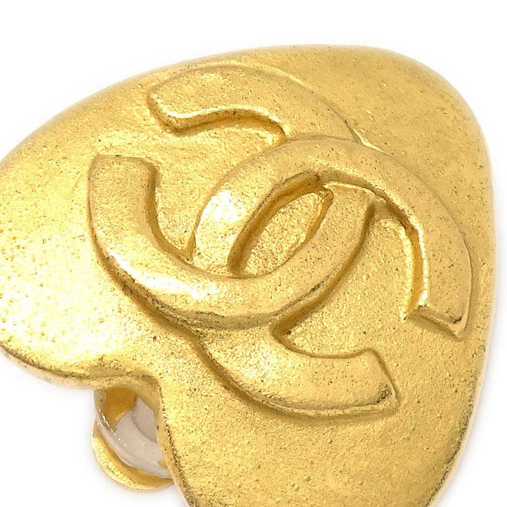 Chanel Heart Clip-On Earrings Gold 95P