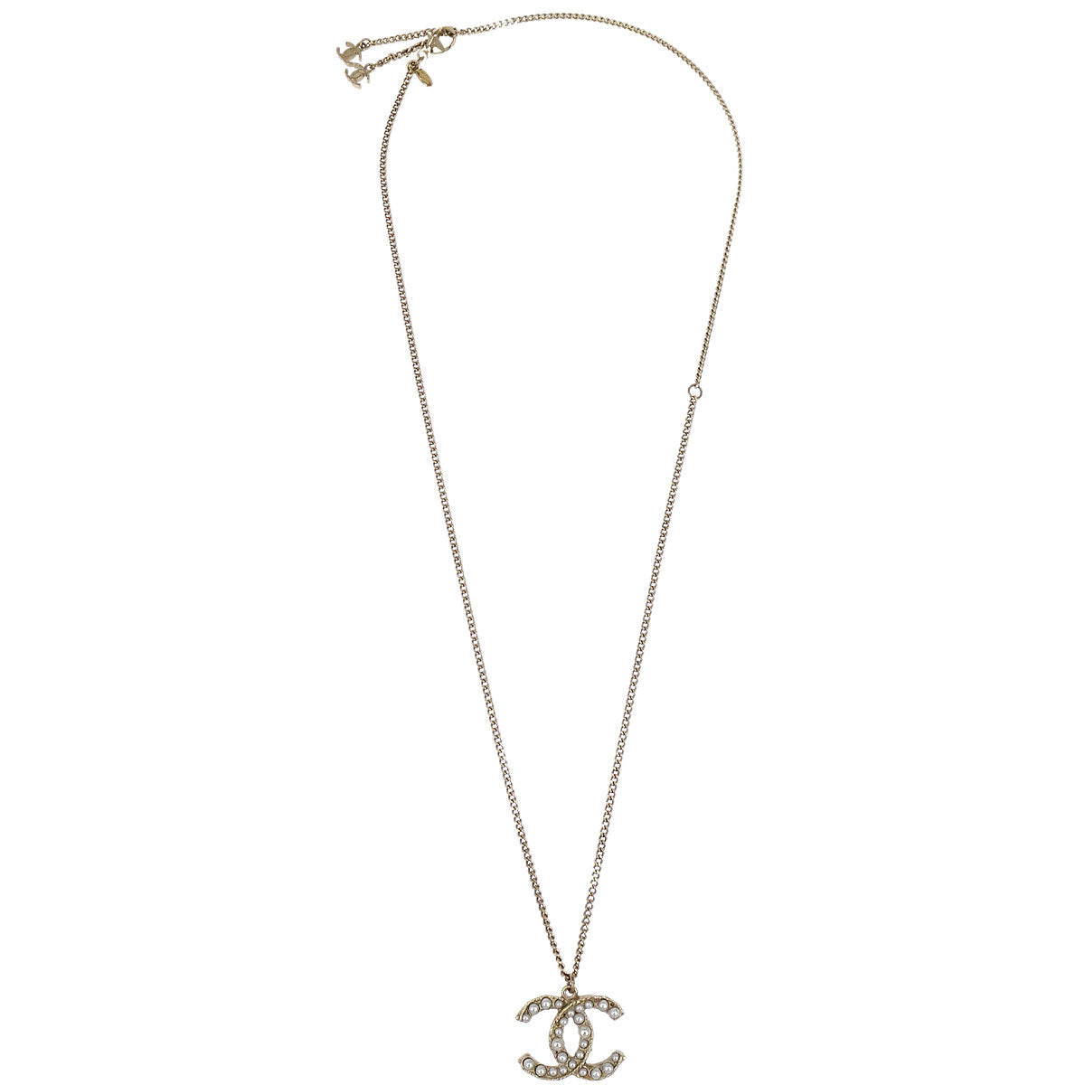 Chanel Charm CC Gold Chain Necklace Costume Pearl A12A