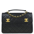 Chanel 1989-1991 Black Lambskin 2way Shoulder Handbag