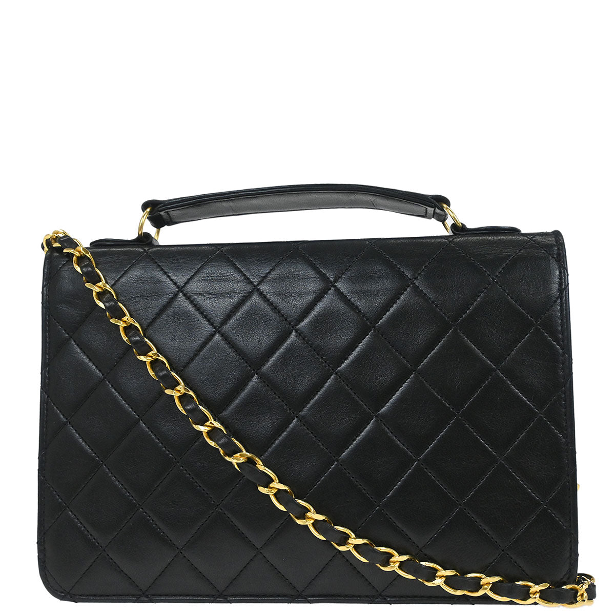 Chanel 1989-1991 Black Lambskin 2way Shoulder Handbag