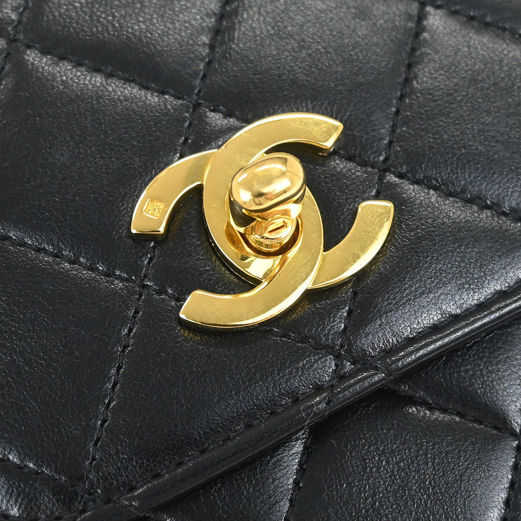 Chanel 1989-1991 Black Lambskin 2way Shoulder Handbag